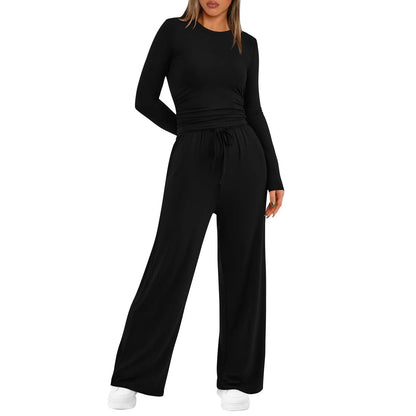 Two-piece Set Women's Tops Tee Shirts ,Wide Leg Pants Matching Sets