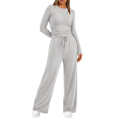 Two-piece Set Women's Tops Tee Shirts ,Wide Leg Pants Matching Sets