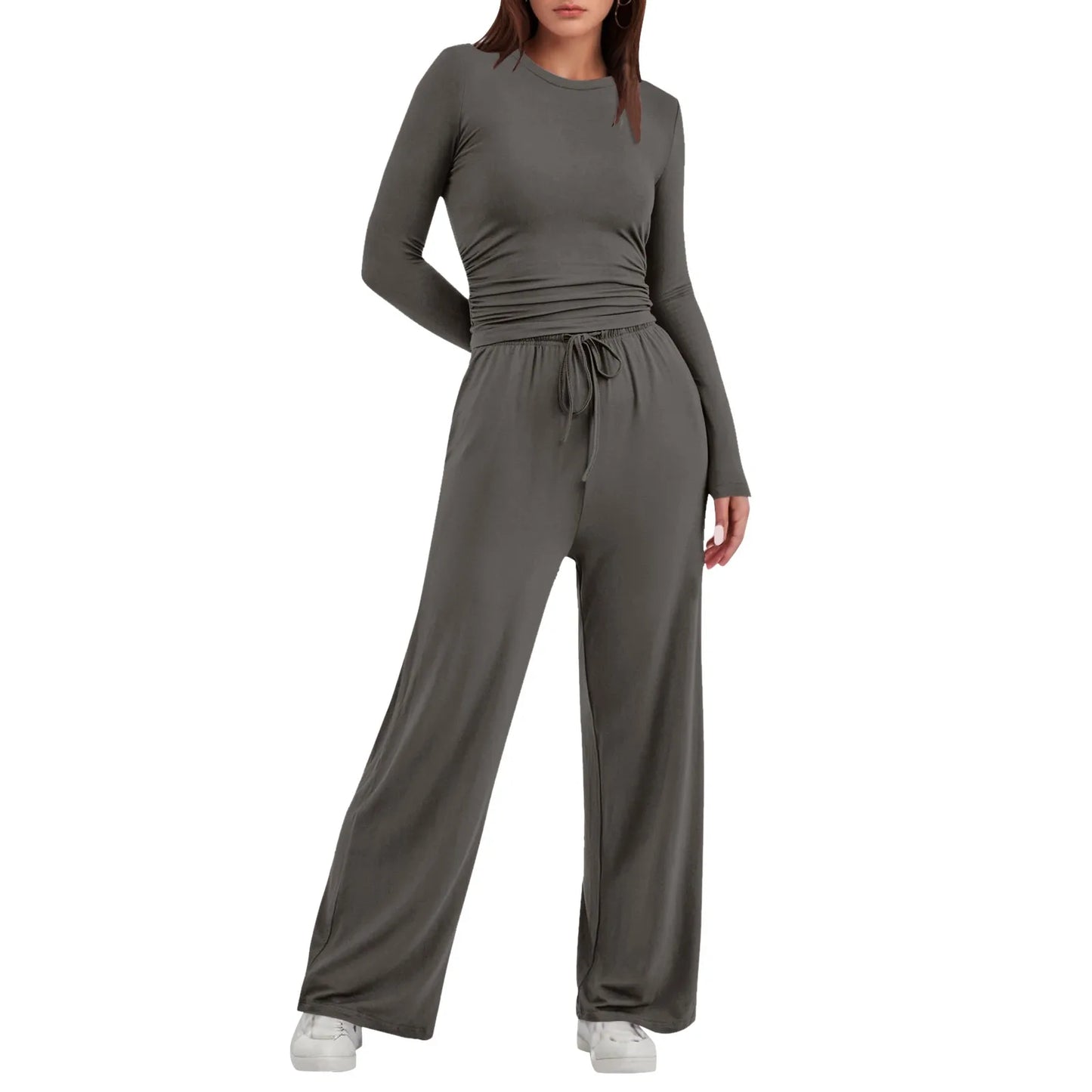 Two-piece Set Women's Tops Tee Shirts ,Wide Leg Pants Matching Sets