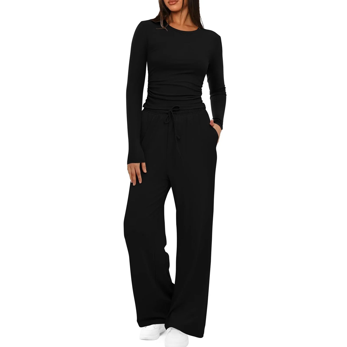 Two-piece Set Women's Tops Tee Shirts ,Wide Leg Pants Matching Sets